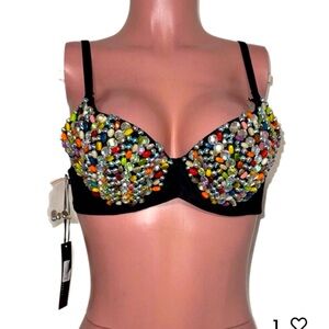 Embellished Black Beaded Bra